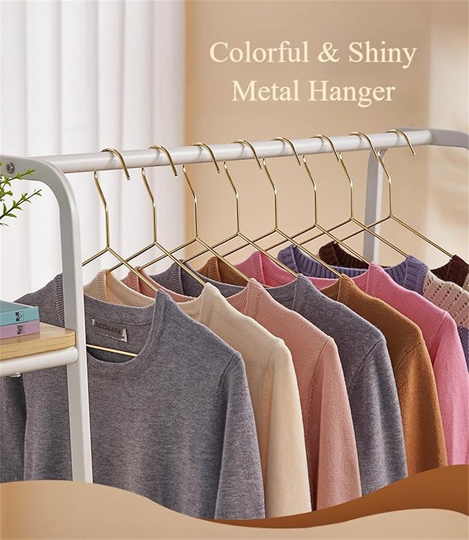 17 Inch Metal Clothes Hanger, 4.0mm Heavy Duty Shirt Blouse Hanger for Coat Suit Bridal Boutique, Space Saving Slim Wire Hanger for Camisole Trousers Wedding Dress（Gold 50pack）