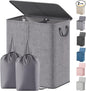 Lifewit Double Laundry Hamper with Lid and Removable Laundry Bags, Large Collapsible 2 Dividers Dirty Clothes Basket with Handles for Bedroom Laundry Room Closet Bathroom College, 155L Grey