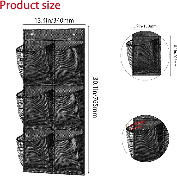 2 pcs Over The Door Shoe Organizer,Hanging Mesh Organizer,Shoe Rack,Door Shoe Organizer,With Sticky Hanging Mounts,6 Large Breathable Mesh Pockets,For Bathroom,Rv,Pantry (black)