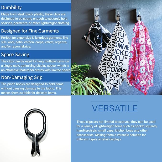 Black Scarf Clip Hangers for Retail, Economic Plastic Fine Garment Pinch Hooks, 500 Pack