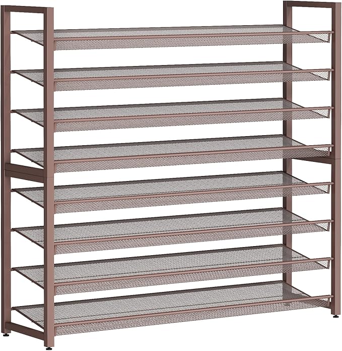 Metal Shoe Rack,Large 8 Tier Shoe Organizer, Heavy Duty Metal 4-Tier Stackable Shoe Storage Vertical Shoe Rack for Closet Front Door,Entrance,Entryway,Garage,Up to 50 Pairs,Bronze