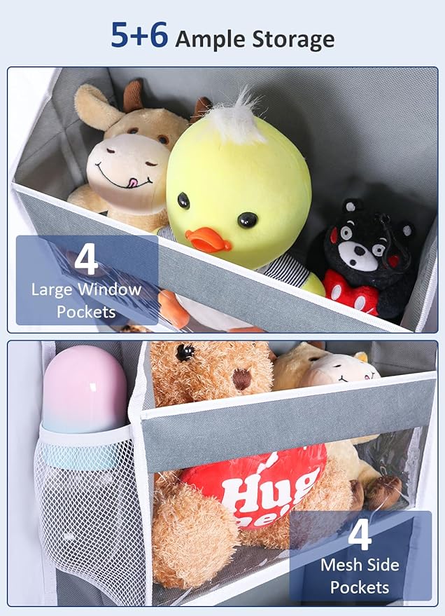 Over the Door Organizer Hanging Storage with 3 Clear Slip Pockets and 5 Large Pockets for Closet Door Organization - Heavy Duty for Bathroom, Pantry, Bedroom, Nursery