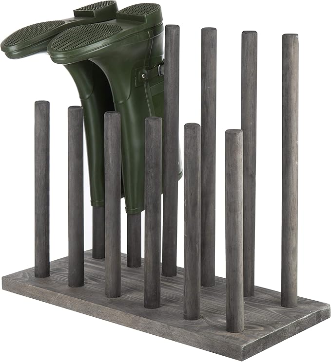 MyGift Vintage Gray Wood Entryway Boot Rack Organizer Tall Boots Inverter Holder - Holds up to 6 Pairs