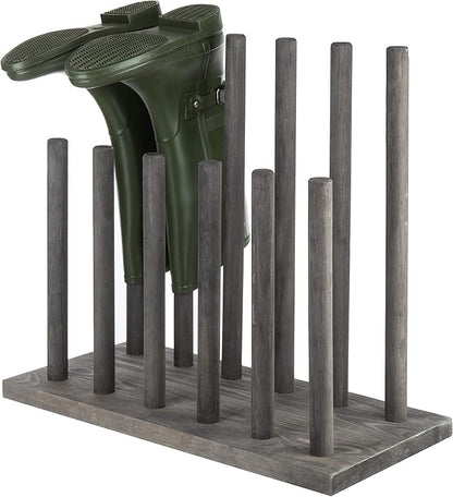 MyGift Vintage Gray Wood Entryway Boot Rack Organizer Tall Boots Inverter Holder - Holds up to 6 Pairs