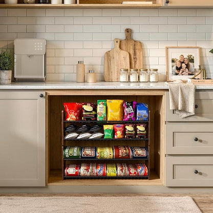 Stackable 2-Tier Can Organizer for Pantry, Space-Saving Pantry Organizer Holds up to 64 Canned Goods, Sturdy Black Shelf for Soup & Food Storage