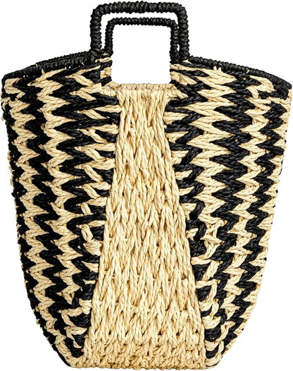 Household Essentials Zigzag Woven Paper Rope Basket, Black and Natural