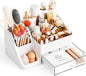 Yieach White Makeup Organizer Countertop,Large Cosmetics Storage Organizer for Make up Brush,Hair Products and Beauty Skincare Organizers,Plastic Makeup Holders and Organizers for Bathroom,Vanity,Desk