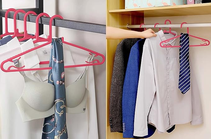 Byomostor Plastic Hangers 50 Pack, Light Weight Durable Clothes Hangers with Hooks Standard Size G-Shape&Non-Slip Coat Hangers for Everyday Use (Pink)