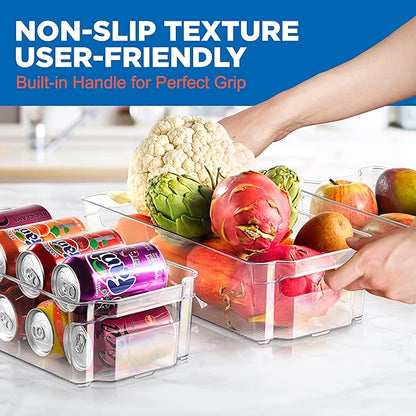 NutriChef Refrigerator Set Organizer Bins - Stackable Clear Plastic Bin with Handles, Egg Tray - For Fridge, Freezer, Kitchen, Cabinet, Countertops, Pantry - BPA Free Food Storage Rack