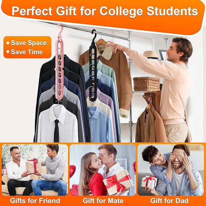 Magic Space Saving Hangers,7 Pack Multi-Functional Closet Organizers and Storage, 9-Hole Cascading Hanger, College Dorm Room Essentials for Guys, Heavy Duty Wardrobe Clothes Drying Rack for Shirts