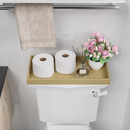 ZHWS Gold Bathroom Vanity Tray for Countertop Perfume Makeup Jewelry Candle Decor, Kitchen Tray for Soap Dispenser Spice Salt, Large Gold Tray for Toilet Tank Paper, Serving Nightstand 13”x6.5”