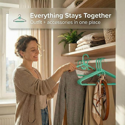 DEILSY™ Aqua Heavy Duty Hangers with Hooks for Scarves & Belts – Thick and Strong Clothes Hangers for Shirts, Jackets, Pants, and Dresses – Space-Saving Plastic Hangers – Pack of 30