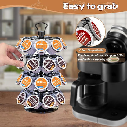BLACKSMITH FAMILY 36 K Cup Pod Carousel Easy Assembly Design K Cup Holders,K Cup Holder, K Cups Holder,K Cup Carousel, 4-Tier Coffee Pods Holder Storage Organizer Stand,Glossy Black