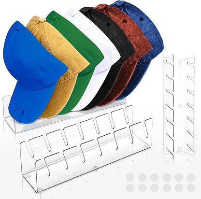 Hat Organizer for Baseball Caps 2PCS No Install Acrylic Hat Storage Organizer Stand for 14 Baseball Caps Hat Racks Holder Display with 12 Rubber Feet for Bedroom, Closet, Dresser,Entrance