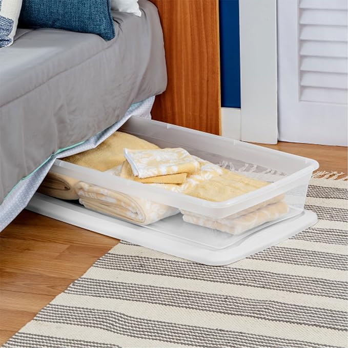 Sterilite 12-Pack 41 Quart Storage Box, Stackable Clear Plastic Bins with Snap-On Lids - Heavy-Duty Organizing Containers for Closet, Bathroom, and Office