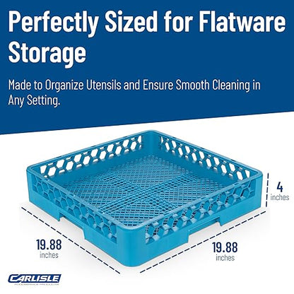 Carlisle FoodService Products OptiClean Combination Flatware Rack for Commercial Dishwashers – Open Bottom Grid Design, Holds Flatware, Ramekins, and Smallwares, 19.75" x 19.75", Blue
