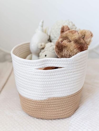 Honey Cotton Rope Basket for Shelf Storage - 15"×10"×9½" - Woven Decorative Basket for Organizing - Closet, Nursery, Bedroom - Toys, Books, Towels, Clothes