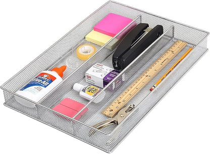 YBM HOME Metal Silverware Organizer for In-Drawer Cutlery Storage, 3 Compartment Mesh Cutlery Flatware Tray Sorts Kitchen Utensils, Great for Office Supplies 1150-12