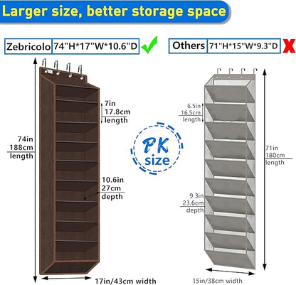 Over the Door Shoe Organizer, 20 to 30 Pairs Hanging Shoe Holder, Heavy Duty Extra Deep Pockets Shoe Storage for Closet, Anti-Scratch Hooks & FSC-Certified Bamboo - Coffee