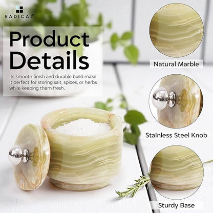 Radicaln Marble Salt Cellar with Lid 3" Green Handmade Salt Box & Spice Jar for Kitchen Counter, Ideal Salt Holder, Sugar Bowl & Salt Dish, Salt Container For Housewarming Gift & Kitchen Decor