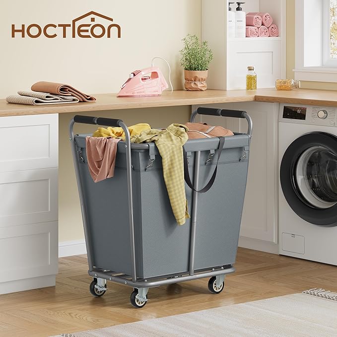 Hoctieon Large Laundry Cart with Wheels, 300L Heavy Duty Laundry Basket Organizer, Rolling Hamper Sorter for Clothes Storage, Industrial Dirty Clothes Hamper for Home & Hotel, Gray