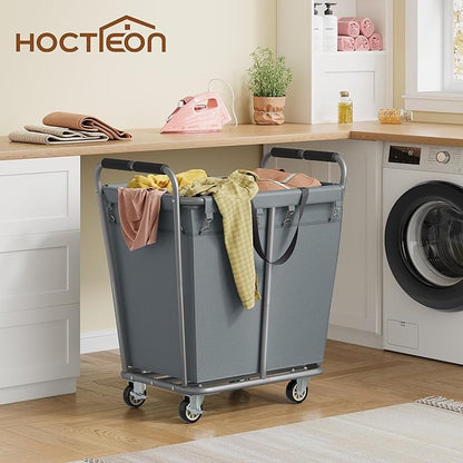 Hoctieon Large Laundry Cart with Wheels, 300L Heavy Duty Laundry Basket Organizer, Rolling Hamper Sorter for Clothes Storage, Industrial Dirty Clothes Hamper for Home & Hotel, Gray