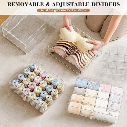 Neprock Underwear Drawer Organizer - Stackable Bra Organizer for Closet, 1 Cell Clear Acrylic Bra Storage Box, Closet Organizers and Storage for Lingerie, Undergarment, Baby Clothes, Scarf