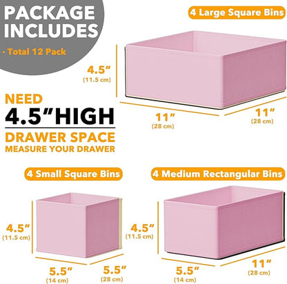 SpaceAid Drawer Organizer Clothes, 12 Pack Dresser Organizer Bins for Nursery, Closet Organization and Storage Dividers for Clothing, Baby Clothes, Underwears, Socks (Pink)