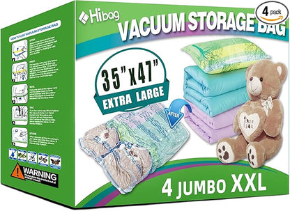 XXL Jumbo Size 47''X35'' Vacuum Storage Space Saver Bags Extra Large for Blanket, Bedding, Comforters (4 Pack)