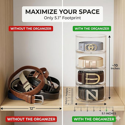 Belt Organizer for Closet Storage: Clear Acrylic 8-Layer Stackable Belt Box, Space-Saving Neat Case Holder