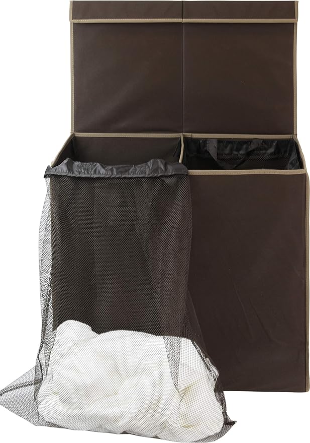Simple Houseware Double Laundry Hamper with Lid and Removable Laundry Bags, Brown