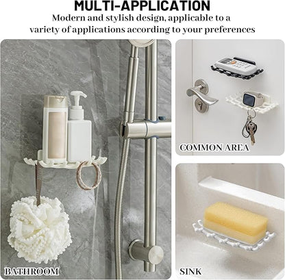 Shower Soap Holder for Wall, Adhesive Bar Soap Dish with Self Draining Grid, Side Hooks and No Drilling Mount, White, 4 Pack