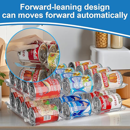 cjc Can Organizer for Pantry - 3 Sets 5 Tiers Pet Cans Organizer, Automatic Scrolling Can Holders for Effortless Pantry Storage-Holds 60 Cans/Clear