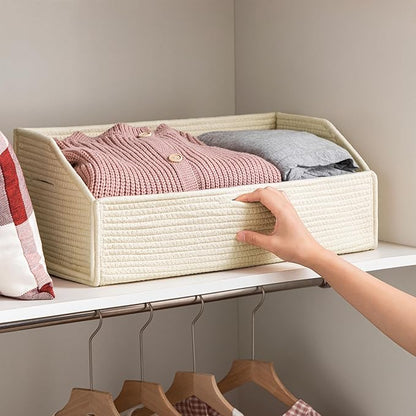 UBBCARE Closet Storage Bins 2 Pack, Cotton Rope Clothes Storage Bins & Sturdy Dog Toy Basket, 19" X 11" X 7" Shelf Baskets for Organizing, Beige