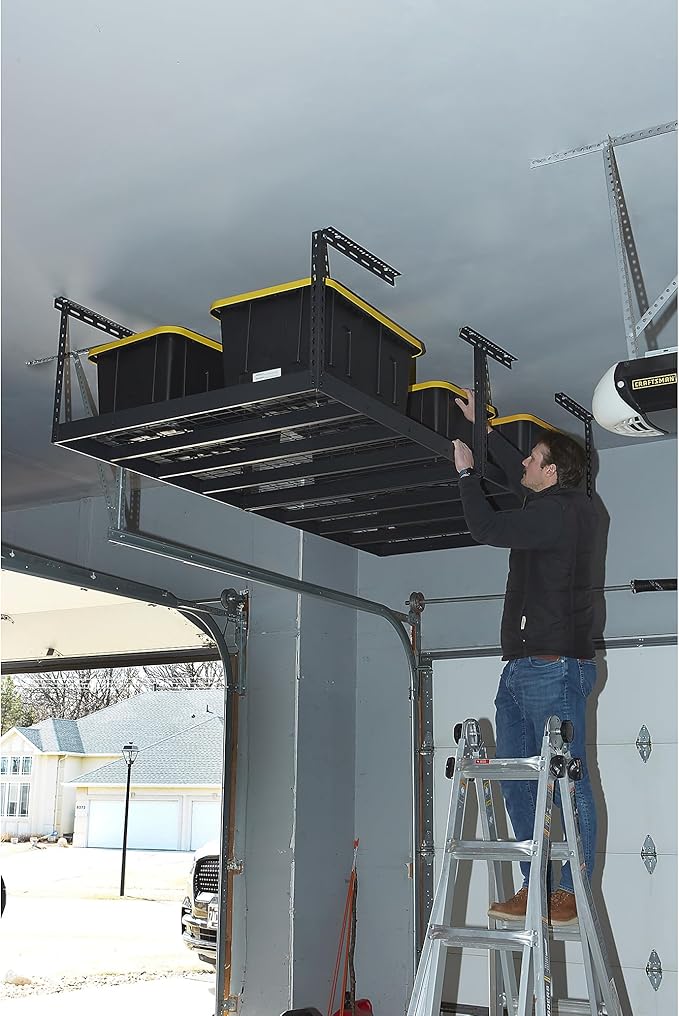 Klutch Overhead Garage Storage Rack — Adjustable Height, 96in.L x 48in.D x 23–37in.H