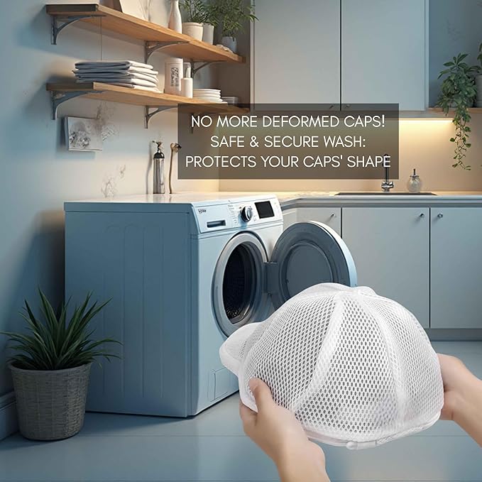 Fa&me Premium Kit: 1 Heavy-Duty Cap Washer with Protective Mesh for Washing Machine + 2 Wall Mount Hat Organizer Racks - Cap Storage and Cleaning (Black)
