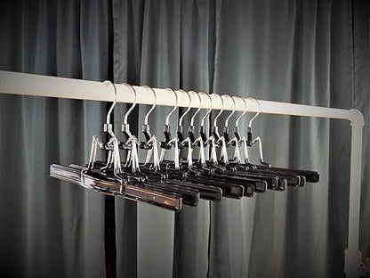 NAHANCO 10” Non Slip Metal Skirt/Pant Hanger with Rubberized Clamp, Black - 12 Pack