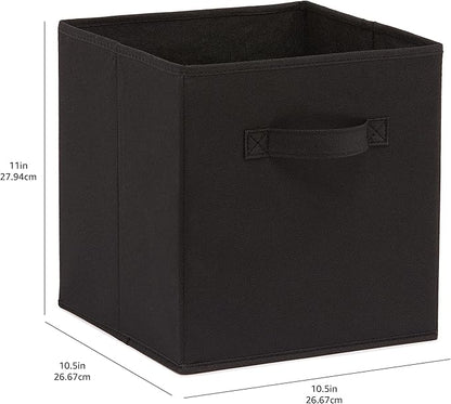 Amazon Basics Collapsible Fabric Storage Bins Organizer with Handles, Sturdy, Foldable, 10.5" x 10.5" x 11", Black, 6 Count (Pack of 5)