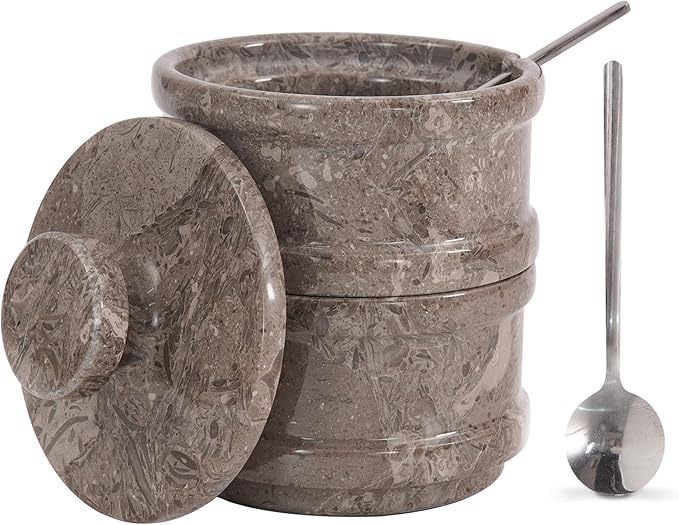Radicaln Salt & Pepper Bowl – 5” Handmade Marble Oceanic Dual Salt Cellar With Lid – 2” Each Brown Sugar Keeper Spice Herbs Container Kitchen Accessories