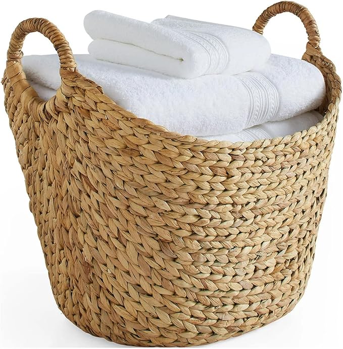 Extra Large Water Hyacinth Boat Basket–Natural Handwoven Decorative Storage Basket for Towels, Blankets, Laundry, Toys, or Living Room and Bedroom Organization