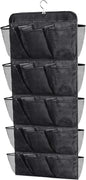 MISSLO 30 Large Pockets Dual Sided Hanging Shoe Rack for Closet Organizer with Rotating Hanger Hanging Shoe Shelves, Black