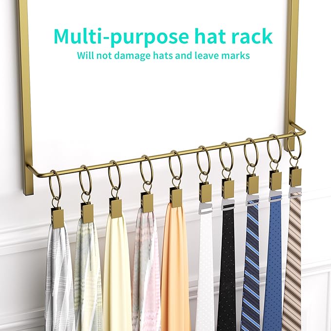HapiRm Over Door Hat Rack - 3 Tier Wall Mounted Hat Organizer with 16 Hooks and 10 Movable Clips, Baseball Cap Organizer Storage Holds up to 26 Caps for Door, Bedroom, Closet USPTO Patent Pending