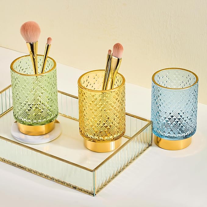 Makeup Brush Holder Organizer,Toothbrush Holders,Desk Pen Pencil Holder,Multifunctional Vintage Glass Brush Cup（A45-2-US）