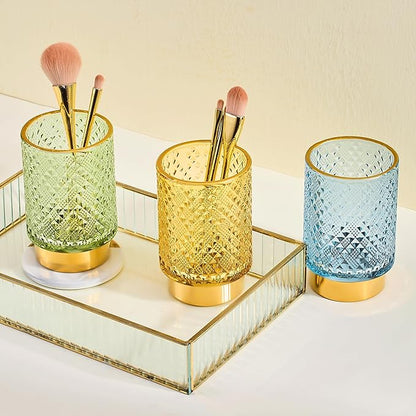 Makeup Brush Holder Organizer,Toothbrush Holders,Desk Pen Pencil Holder,Multifunctional Vintage Glass Brush Cup（A45-2-US）