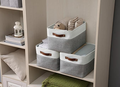 DECOMOMO Storage Bins, Extra Large Fabric Storage Baskets for Shelves, Decorative Linen Closet Organizer, 15.8 x 12.5 x 10 inches (Grey & White, 4 Pack)