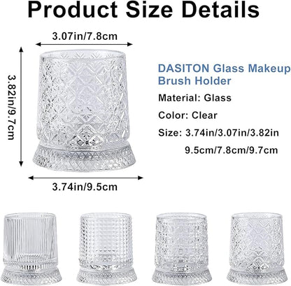 DASITON Makeup Brush Holder Organizer, Crystal Cosmetic Brushes Storage Holder Glass Makeup Organizer, 360° Rotating Make Up Brush Cup for Vanity, Dresser, Bathroom, Pen Pencil Holder for Desk (Clear)