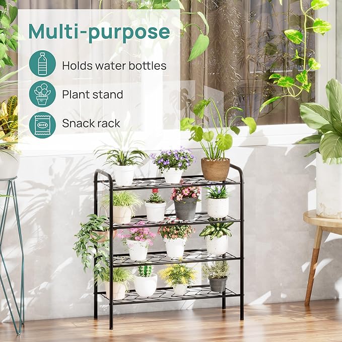 viewcare Shoe Rack for Closet, 4-Tier Small Shoe Rack for Entryway & Garage, Black Shoe Organizer Holds 10-14 Pairs, Sturdy Metal Construction