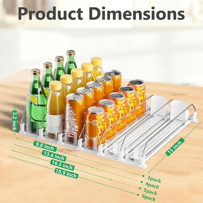 Drink Organizer for Fridge，Automatic Drink Dispenser for Fridge, 12-20oz Soda Can Dispenser for Refrigerator, Soda Can Organizer for Pantry Holds up to 20 Cans, 4 Row