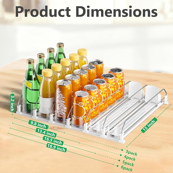 Drink Organizer for Fridge，Automatic Drink Dispenser for Fridge, 12-20oz Soda Can Dispenser for Refrigerator, Soda Can Organizer for Pantry Holds up to 15 Cans, 3 Row
