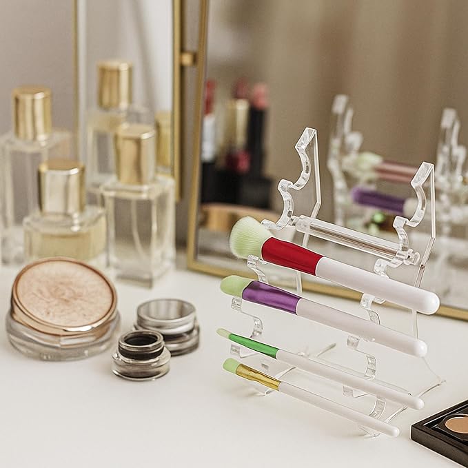 AMT Acrylic Pen Holder, CLEAR Makeup Display, Thick and Sturdy, Organizer Holder for Makeup Brush Fountain Pen, E-Cigarette, Vapor Display Case. (6 Slots)